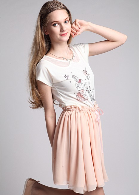 Polyester pure color pleated skirt